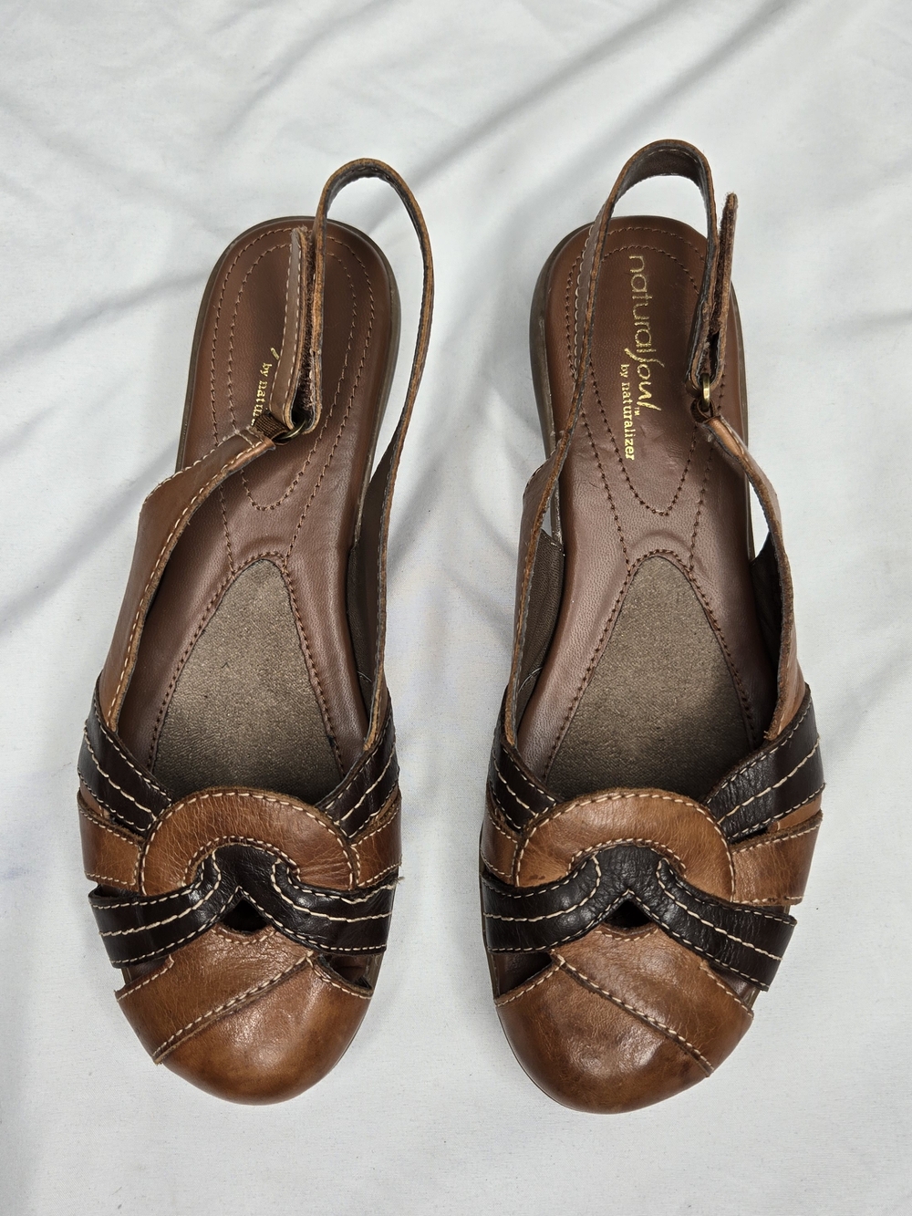 Natural Soul by Naturalizer Womens 7.5 M Brown Leather Slingback Comfort Sandals